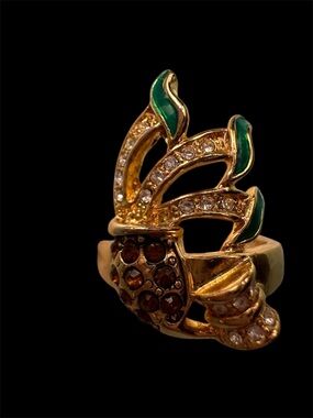 Gold-Tone Green Enamel & Crystal Statement Ring with chocolate crystals